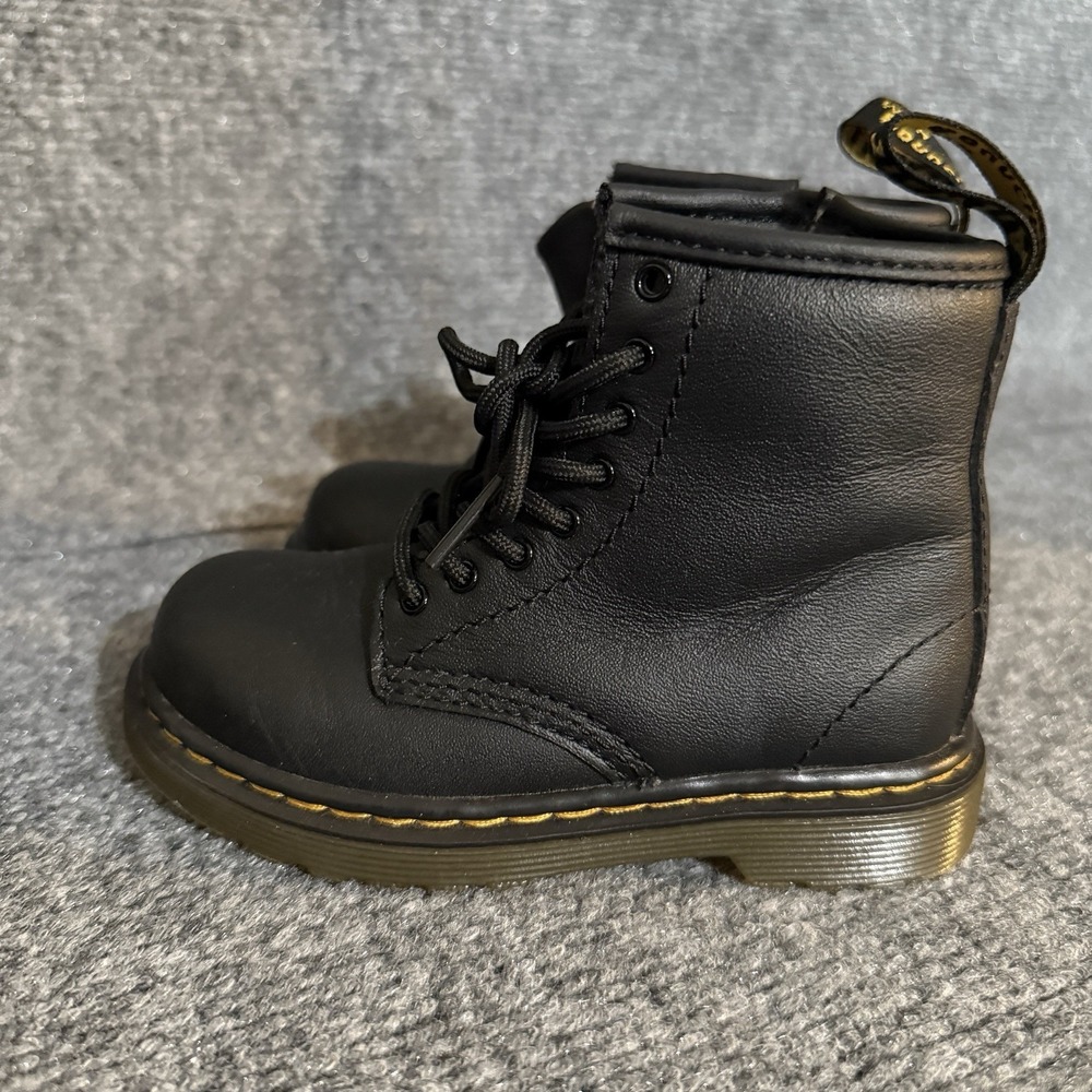 Dr. Martens 1460 J Delaney Kids Boot Size 8 Black Leather Side Zip Combat Grunge